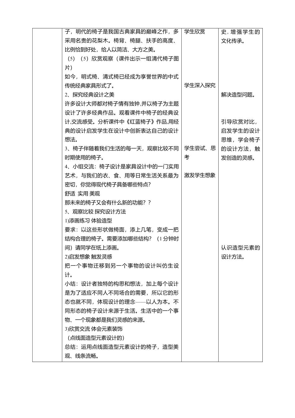 【核心素养目标】五年级上第15课造型别致的椅子 教案（表格式）-人美版美术.doc_第2页