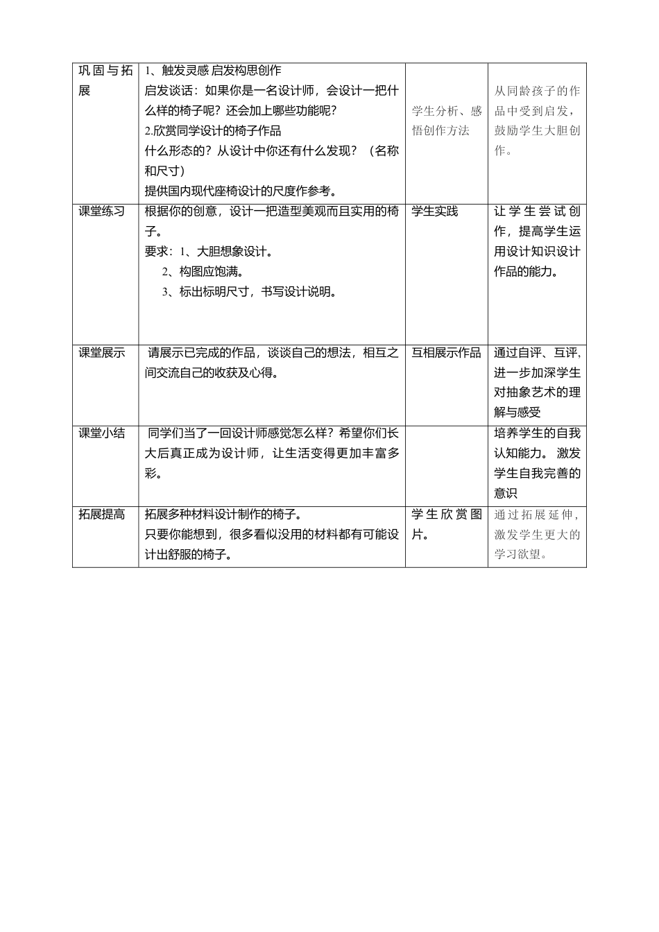 【核心素养目标】五年级上第15课造型别致的椅子 教案（表格式）-人美版美术.doc_第3页