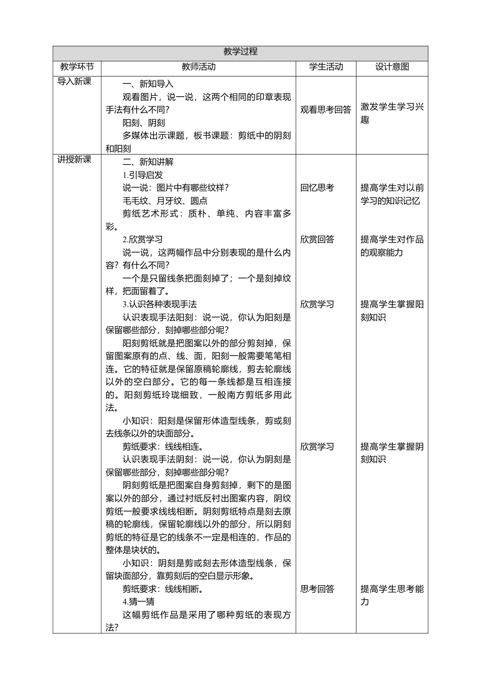 人美版 美术 四年级上册 第二十课《剪纸中的阳刻和阴刻》教案.doc_第2页