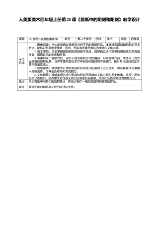 人美版 美术 四年级上册 第二十课《剪纸中的阳刻和阴刻》教案.doc