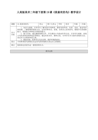 人美版美术二年级下册第十九课《我喜欢的鸟》教案.doc