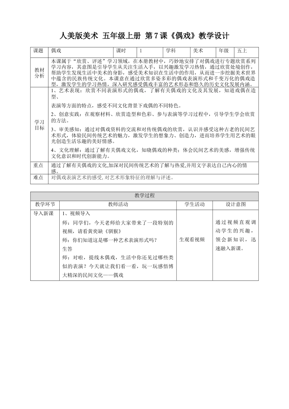 第7课 偶戏 教案-人美版小学美术五年级上册.doc_第1页