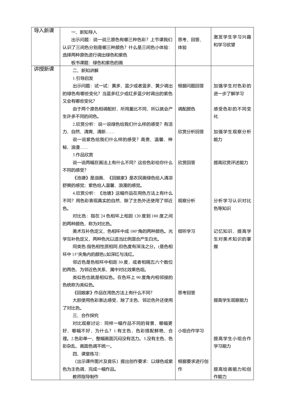 人美版美术三年级下册第十二课《绿色和紫色的画》教案.doc_第2页