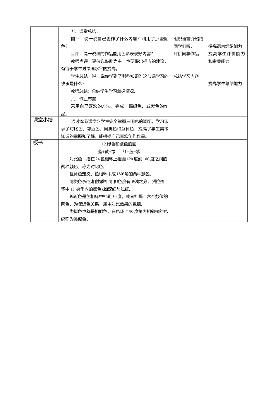 人美版美术三年级下册第十二课《绿色和紫色的画》教案.doc_第3页