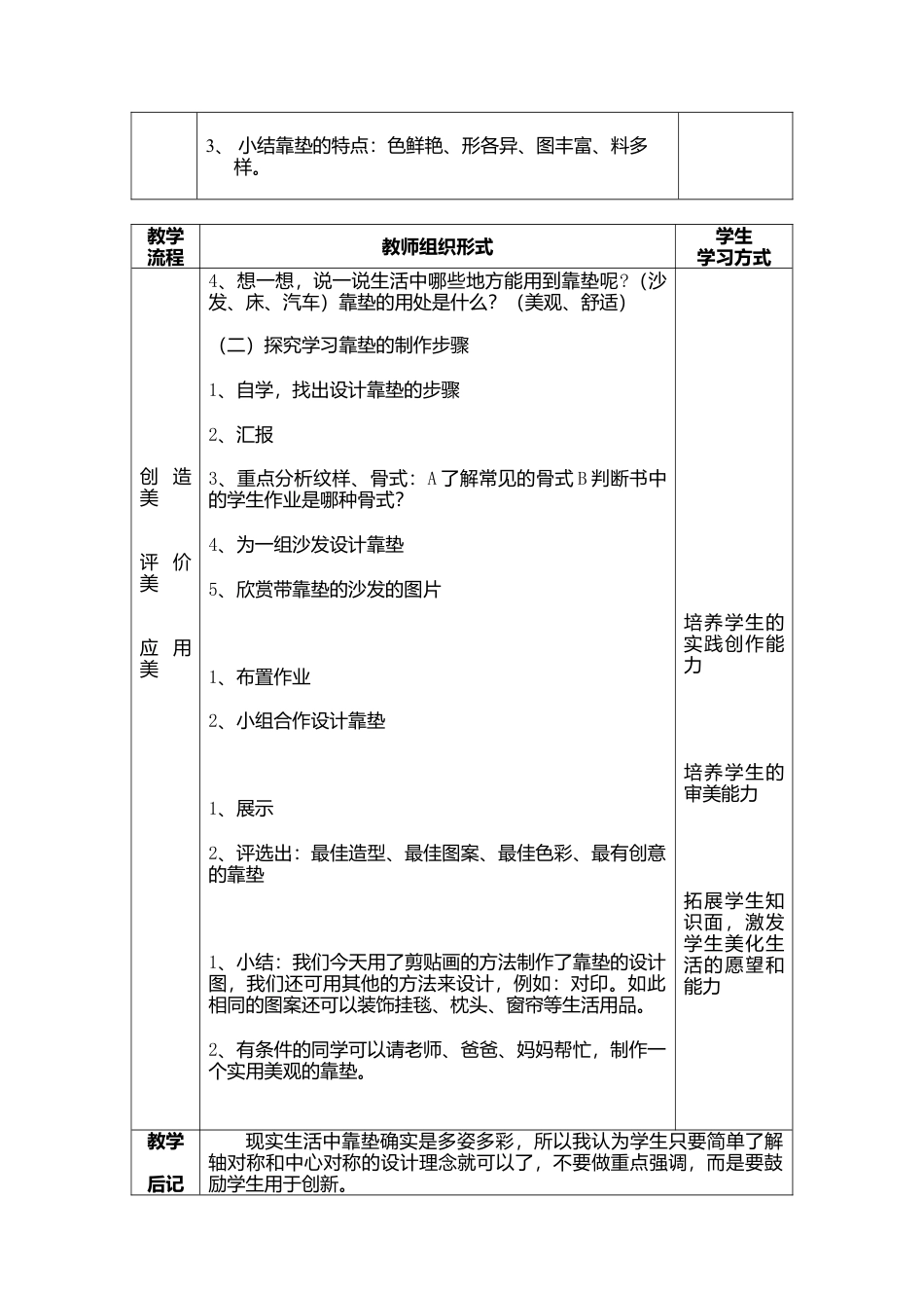 第12课 人美版美术四上《多姿多彩的靠垫》表格教案.doc_第2页
