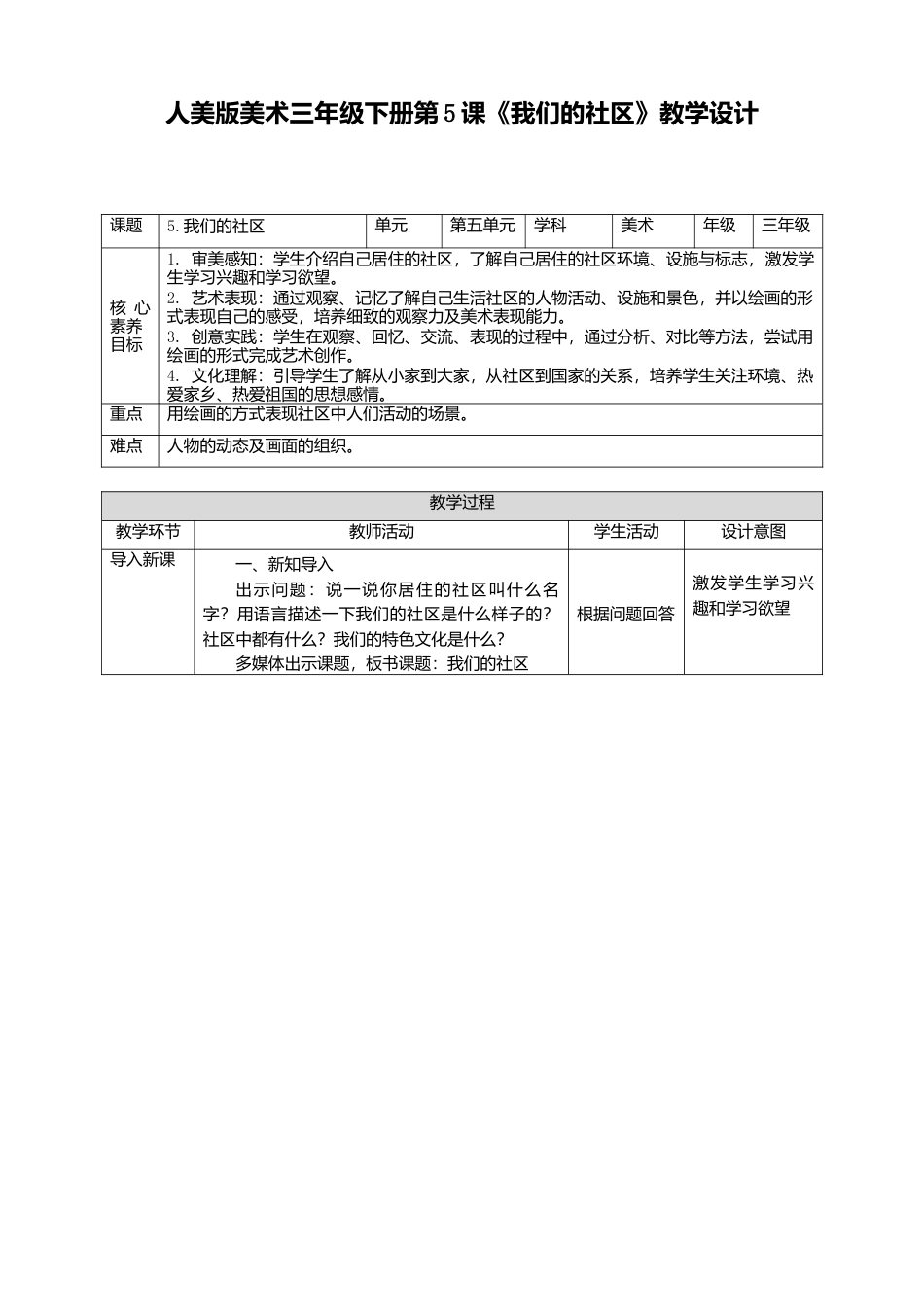 人美版美术三年级下册第五课《我们的社区》教案.doc_第1页