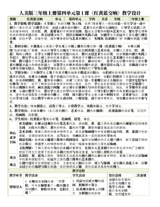 人美版美术-三年级上册第4单元第1课《红黄蓝交响》表格式核心素养教案.docx