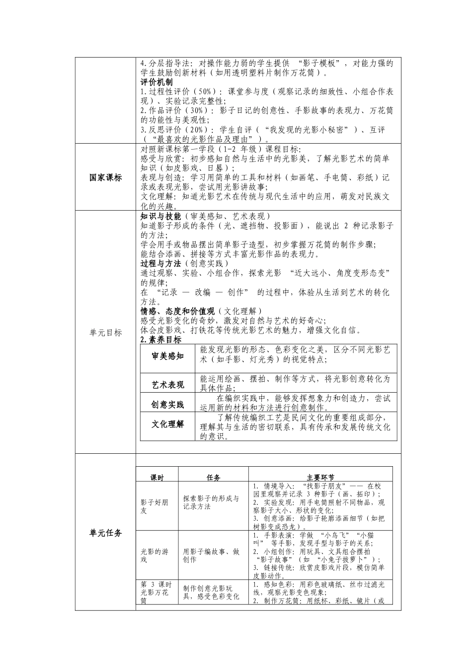 新人美二上第六单元《玩转光与影》大单元教学设计.docx_第2页
