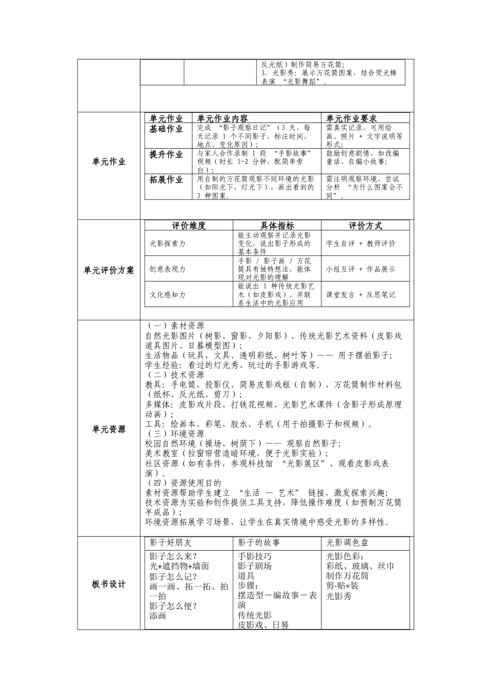 新人美二上第六单元《玩转光与影》大单元教学设计.docx_第3页