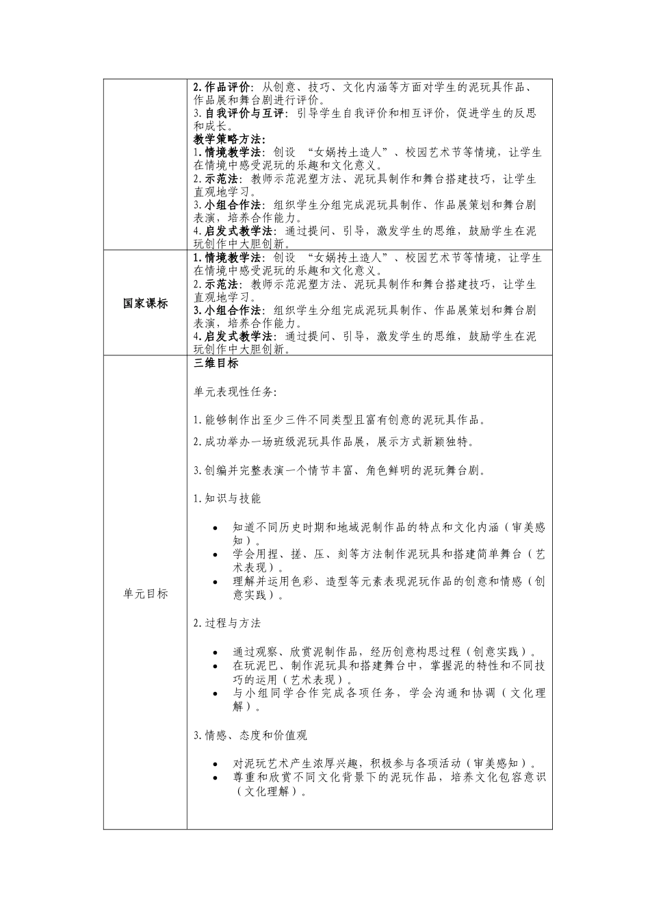 人美版美术一年级下册第四单元《泥玩的天地》大单元教学设计.docx_第2页