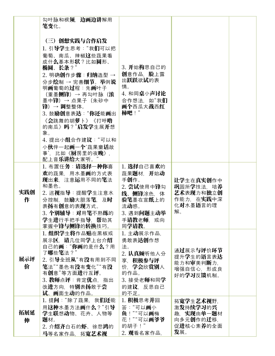 人美版美术-三年级上册第2单元第2课《蔬果显墨韵》表格式核心素养教案.docx_第3页
