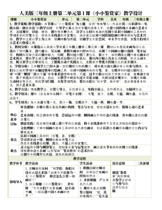 人美版美术-三年级上册第2单元第1课《小小鉴赏家》表格式核心素养教案.docx