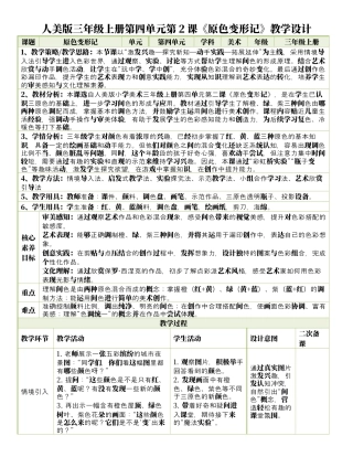 人美版美术-三年级上册第4单元第2课《原色变形记》表格式核心素养教案.docx