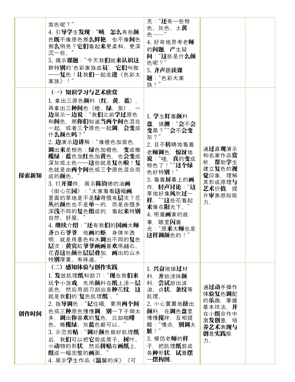 人美版美术-三年级上册第4单元第3课《色彩大家族》表格式核心素养教案.docx_第2页