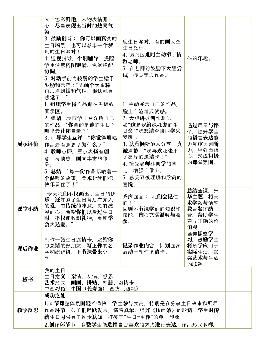 人美版美术-三年级上册第5单元第1课《我的生日》表格式核心素养教案.docx_第3页