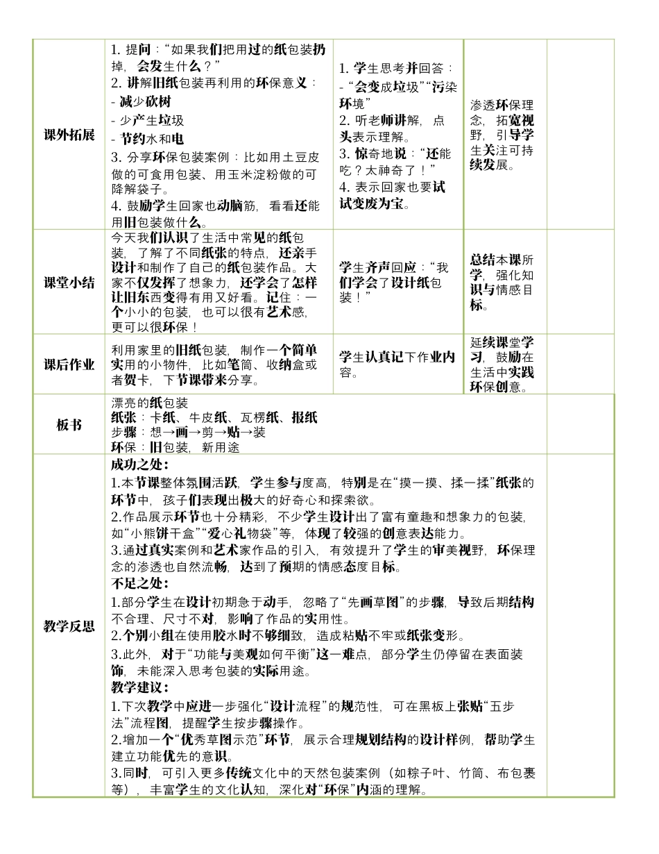 人美版美术-三年级上册第3单元第1课《漂亮的纸包装》表格式核心素养教案.docx_第3页