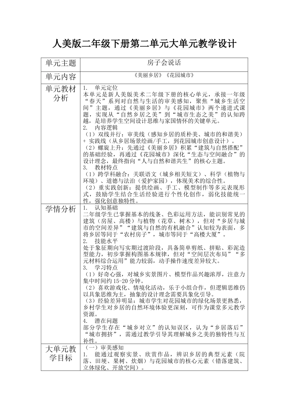 第二单元教学设计-人美版小学美术二年级下册.docx_第1页
