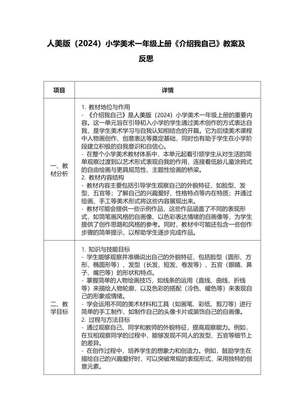 介绍我自己（教案）-（2024）美术一年级上册.docx_第1页