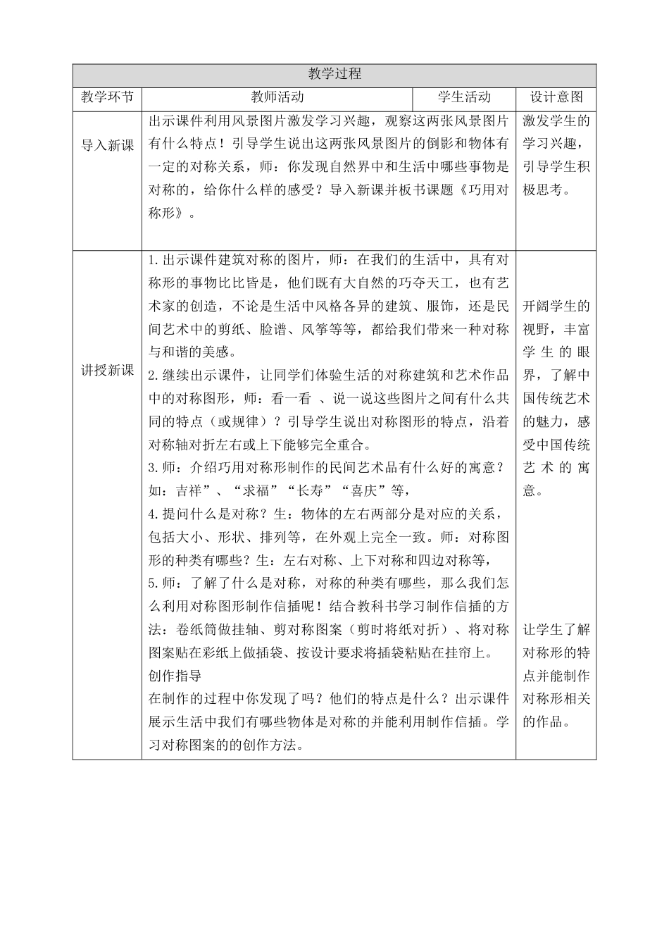 人美版小学美术4年级（下）第六课《巧用对称形》教学设计.doc_第2页
