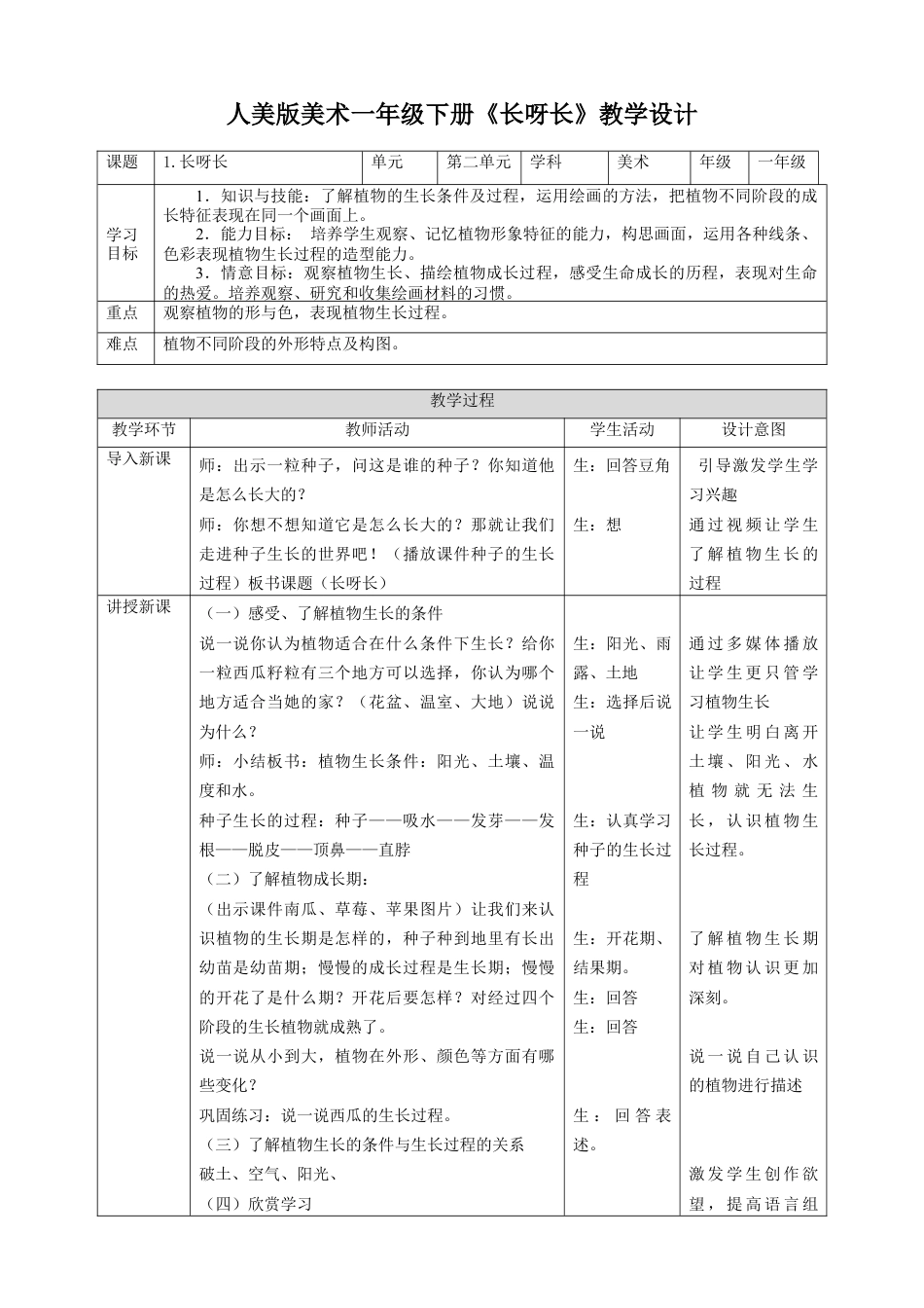 人美版美术一年级下册第二课长呀长教案.doc_第1页