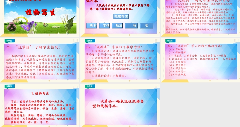 人美版小学美术四年级下册 第一课《植物写生》说课稿.ppt