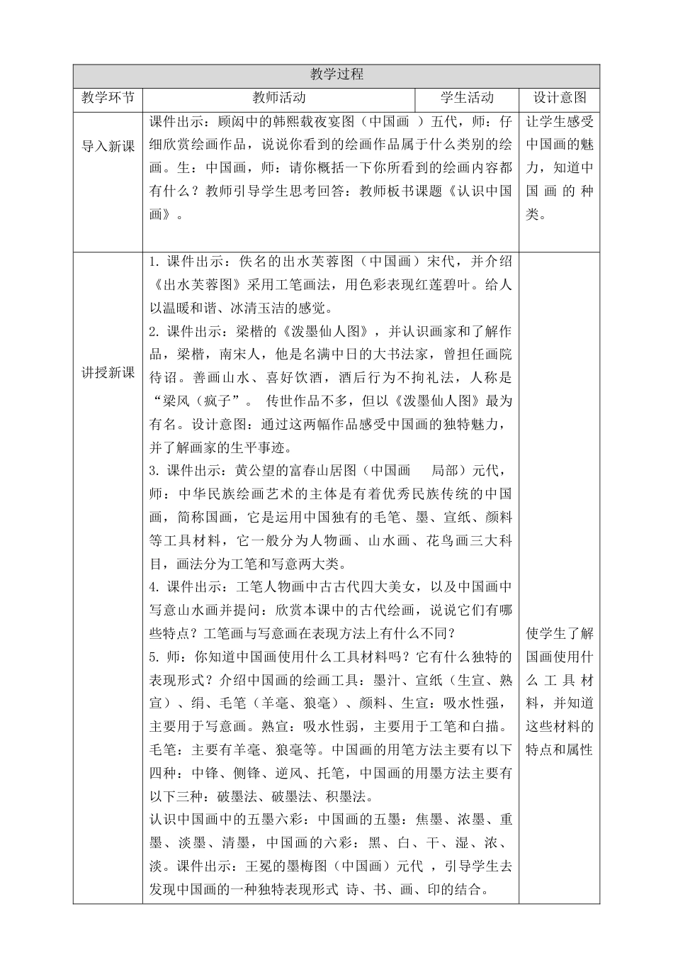 人美版小学美术4年级（下）第十一课《认识中国画》教学设计.doc_第2页