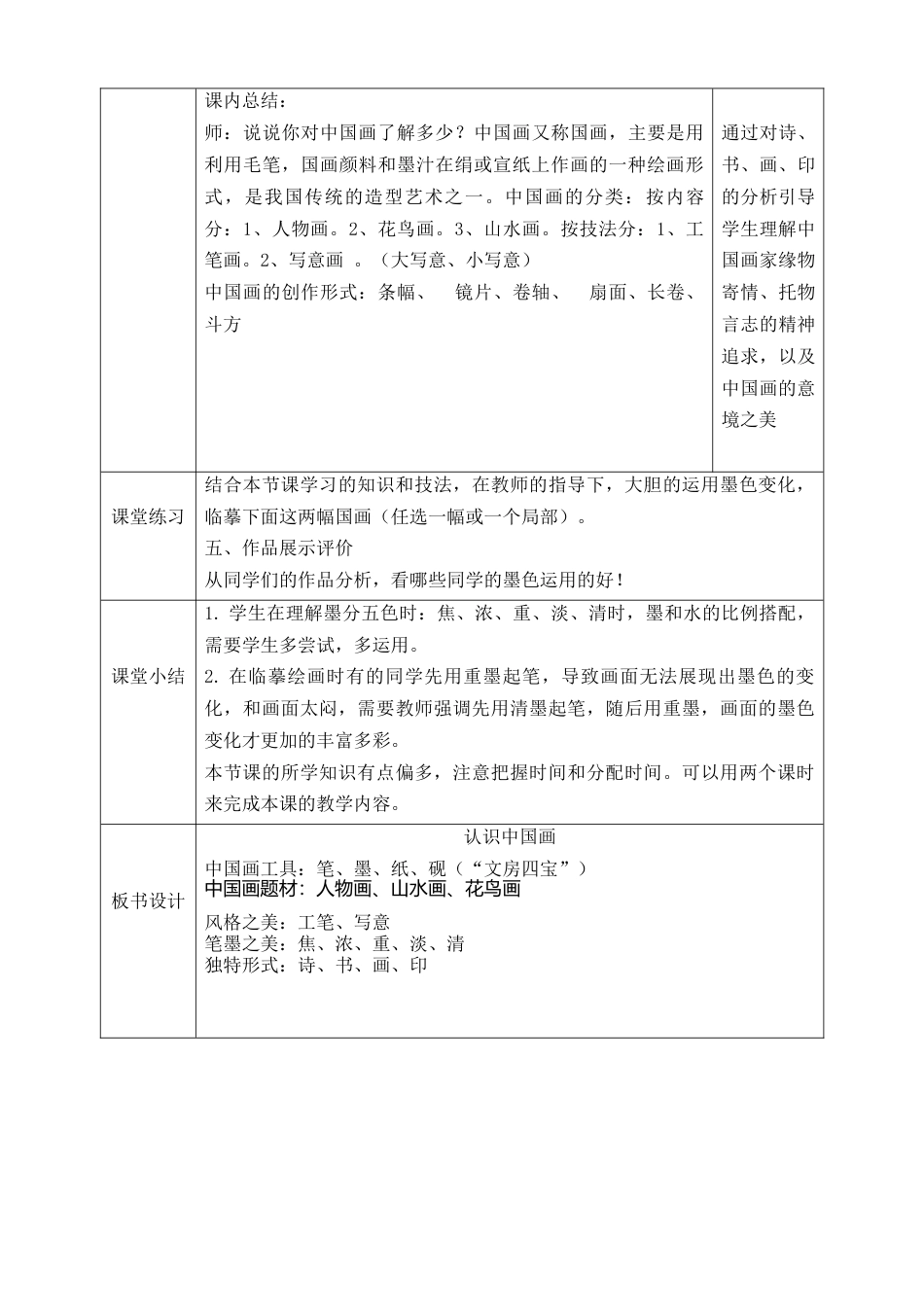 人美版小学美术4年级（下）第十一课《认识中国画》教学设计.doc_第3页