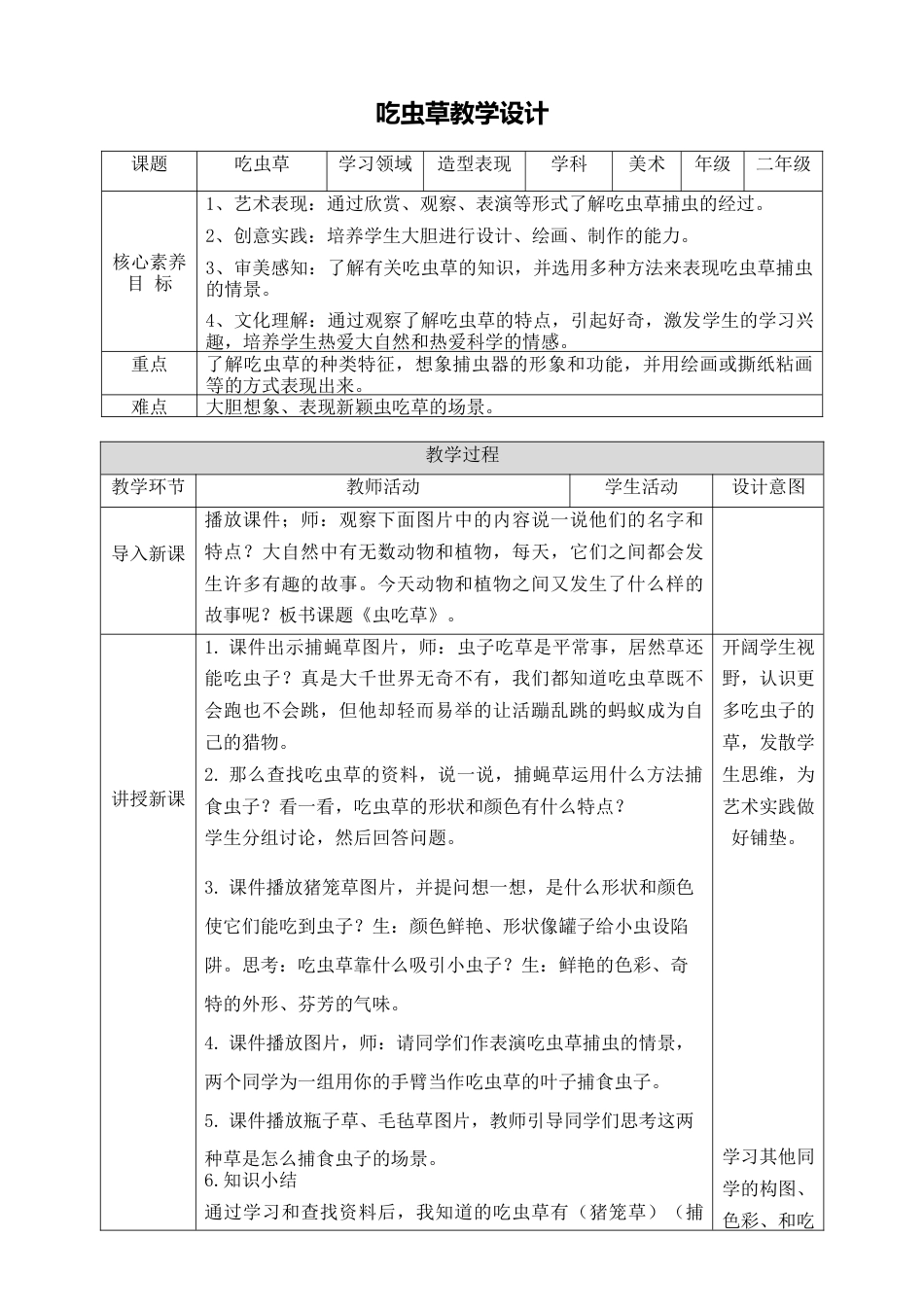 第二课《吃虫草》教学设计-人美版小学美术二年级下册.doc_第1页
