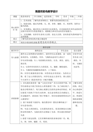 第十九课《我喜欢的鸟》教学设计-人美版小学美术二年级下册.doc