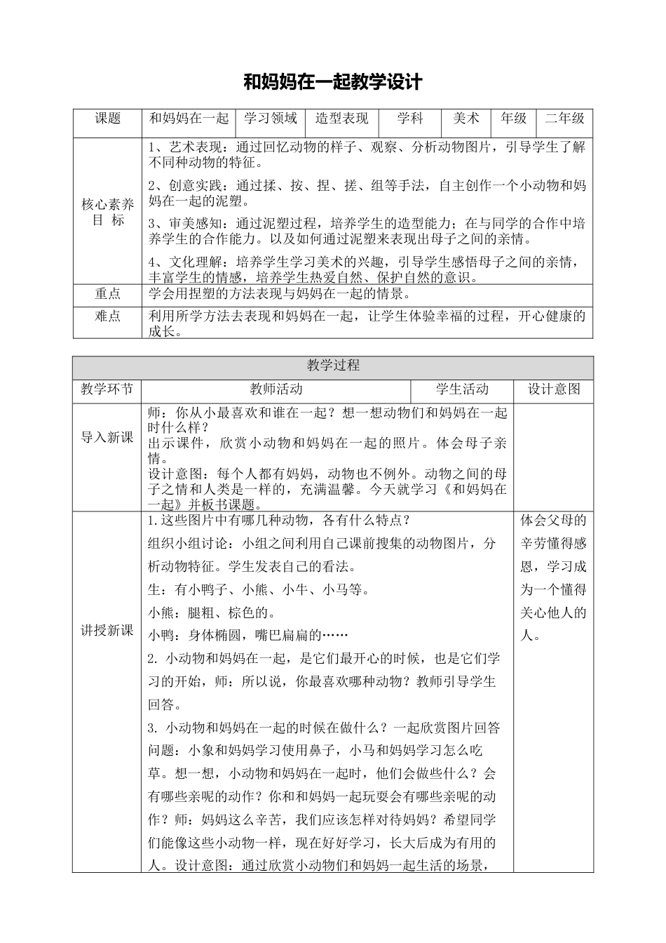 第十二课《和妈妈在一起》教学设计-人美版小学美术二年级下册.doc_第1页