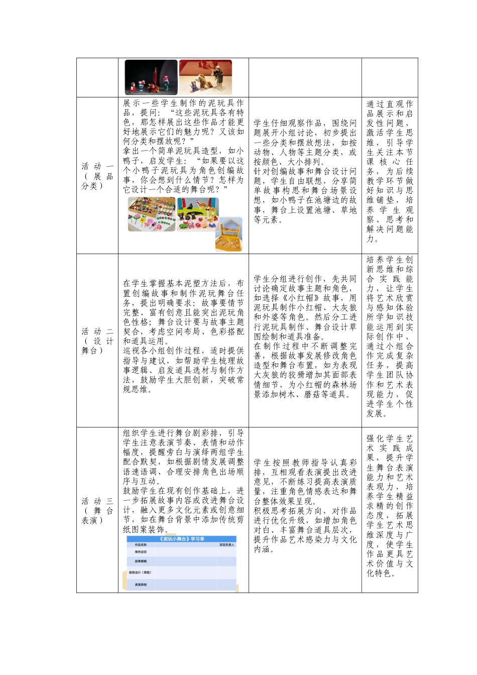 人美版美术一年级下册第四单元分课时3课《泥玩小舞台》教学设计.doc_第2页