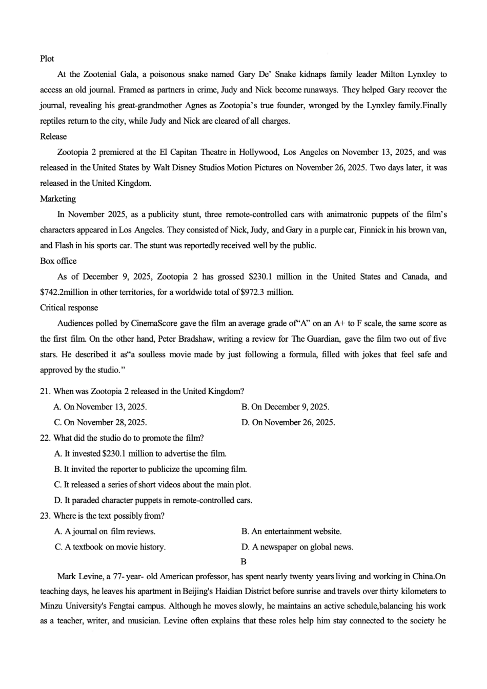 2026届重庆市育才中学校高三下学期入学考试英语试题.pdf_第3页