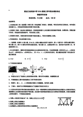 黑龙江省实验中学2026届高三学年3月联合模拟考试物理试卷及答案.pdf