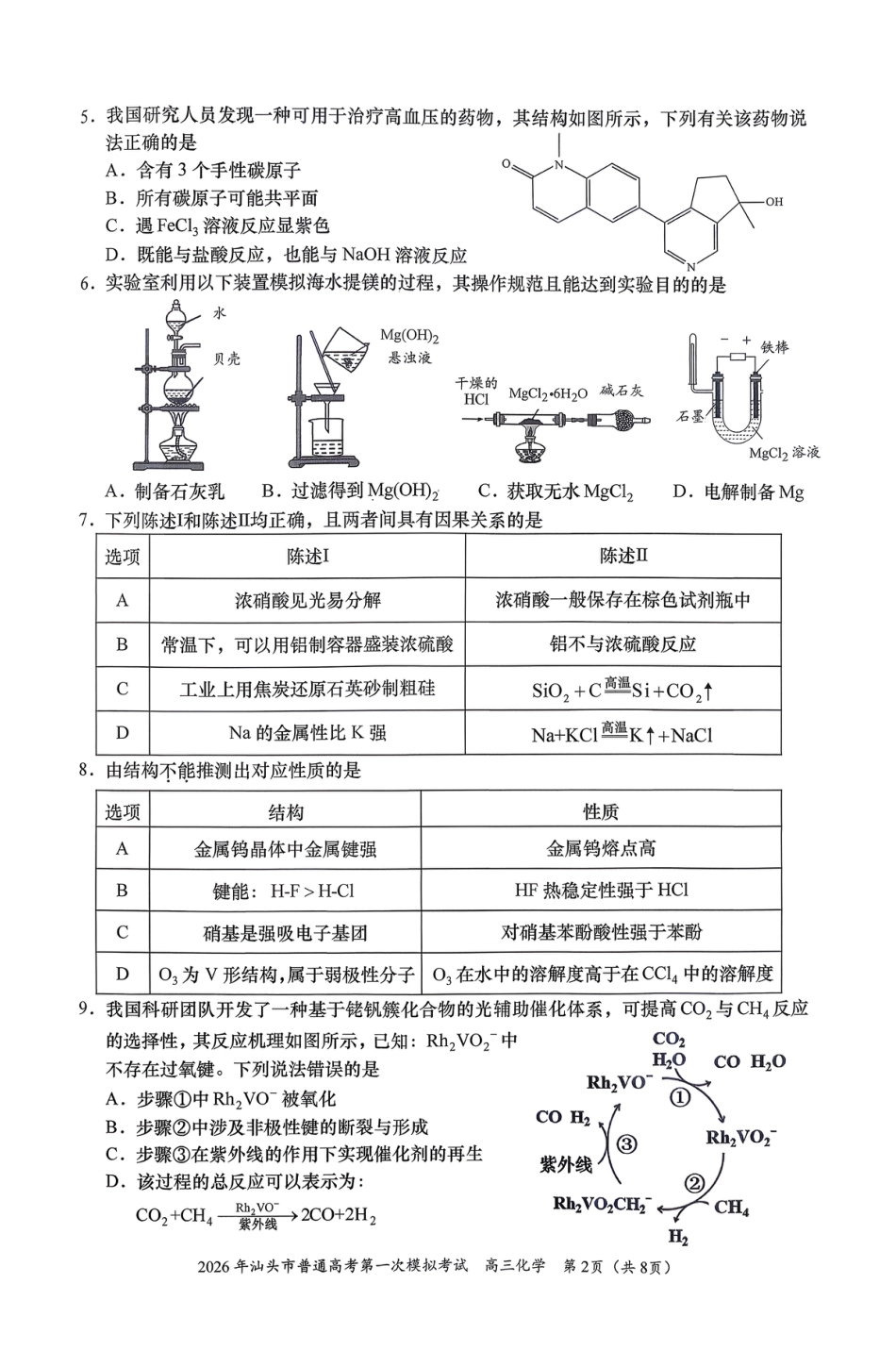 2026年汕头市普通高考第一次模拟考试 化学+答案.pdf_第2页