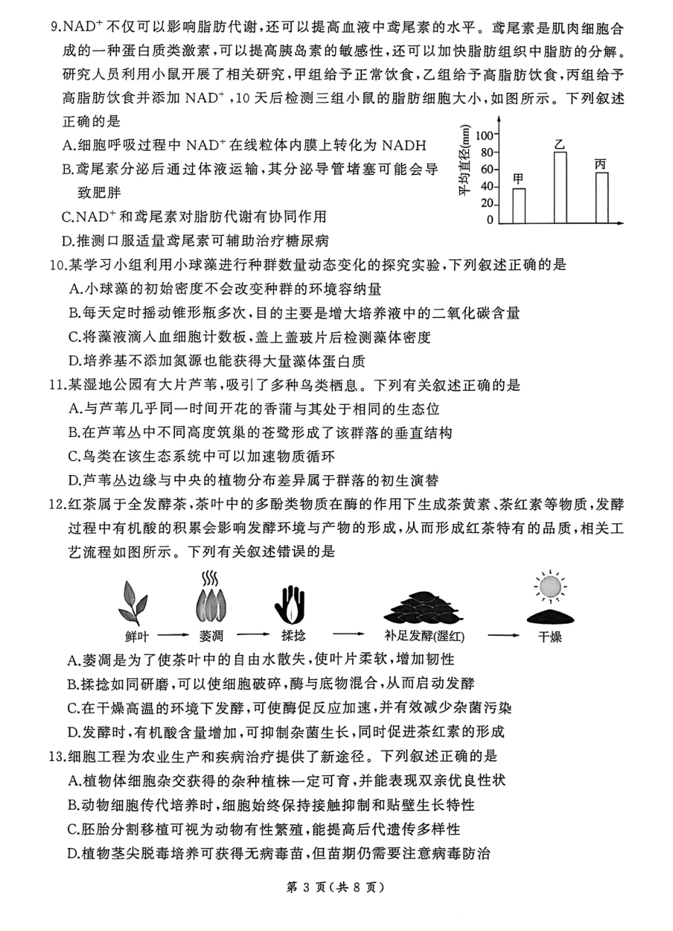 2026届百师联盟高三下学期开年考生物试题（含答案及解析）.pdf_第3页