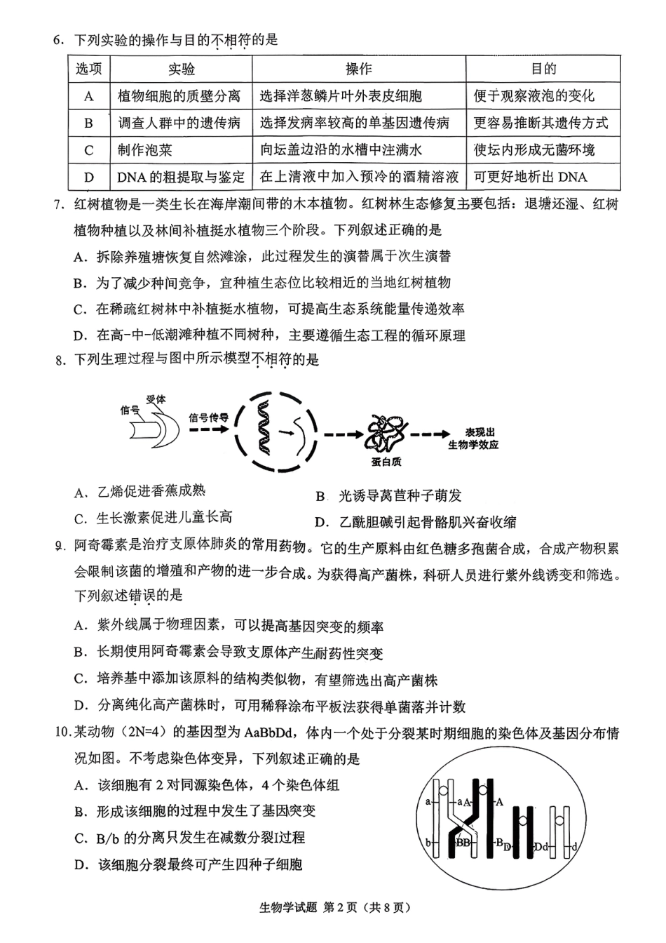 福建省莆田市2026届高中毕业班第二次质量调研测试试卷(莆田二检) 生物试卷（含答案及解析）.pdf_第2页