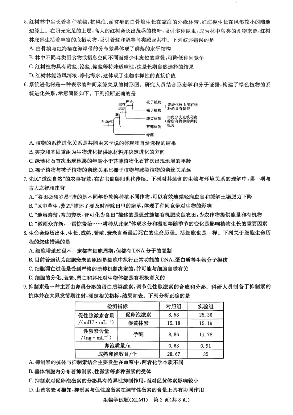 湖南省新高考教学教研联盟（长郡二十校联盟）2026届高三年级下学期3月联考生物学试卷（含答案）.pdf_第2页