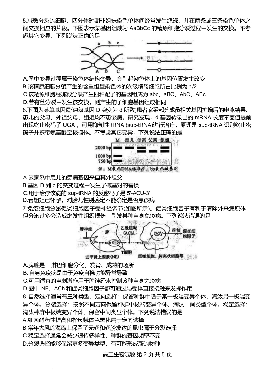 山东省东营市2026届高三年级第一次诊断性测试 生物试卷及答案.pdf_第2页