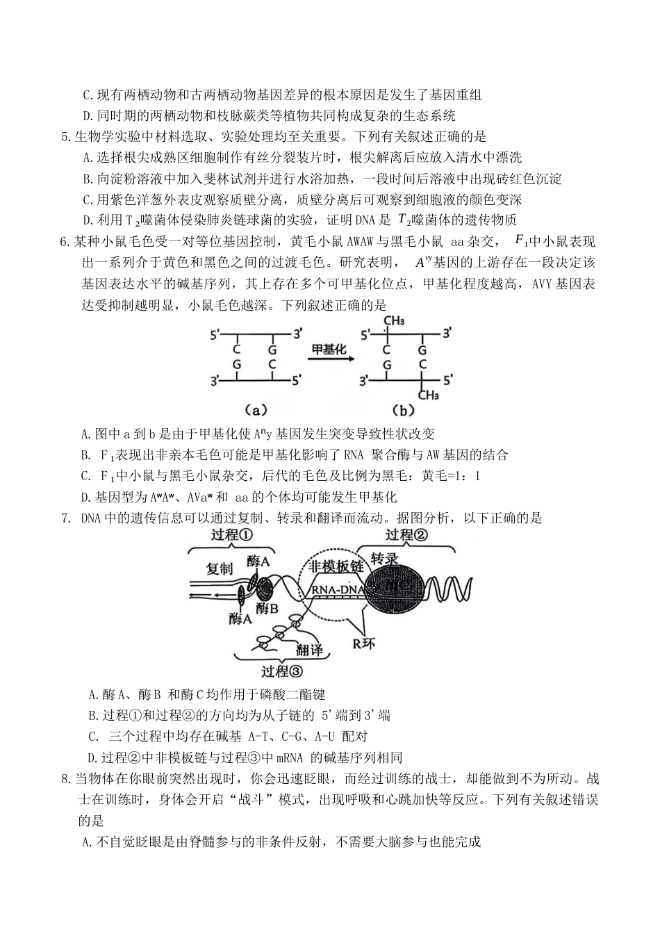 山西省大同市2026届高三年级第一次模拟考试质量监测生物学试卷（含答案）.docx_第2页