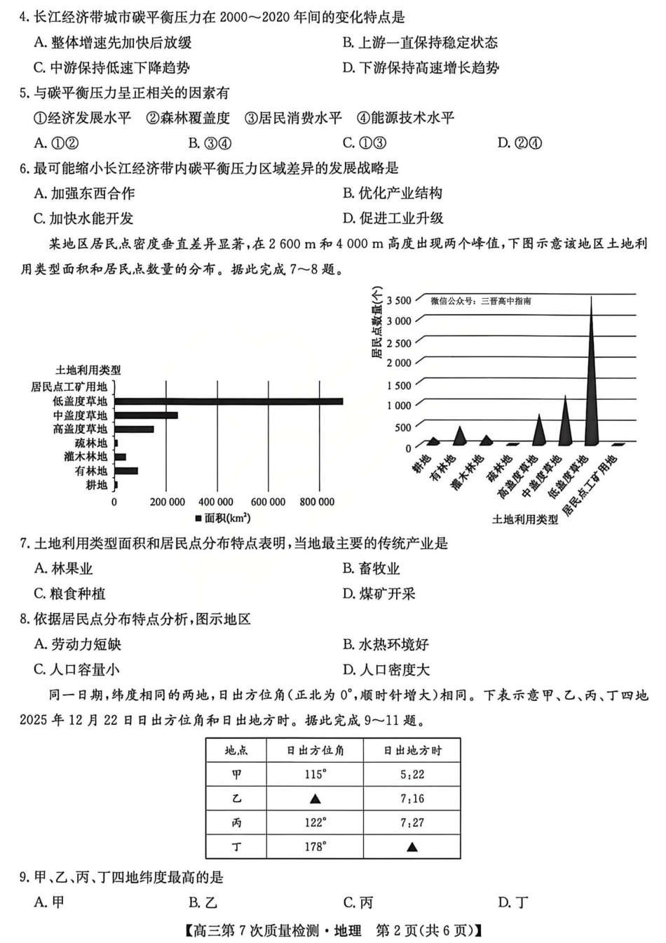 2026山西九师联盟高三第7次质量检测 地理试题（含答案及解析）.pdf_第2页