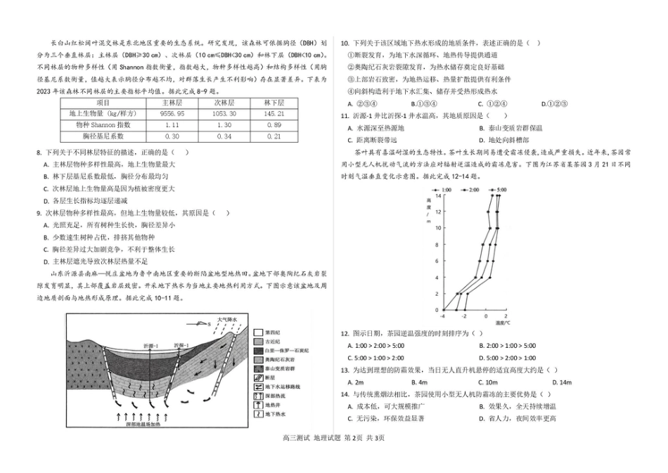 哈尔滨市第一中学、第六中学2026年2月高三零模模拟考试 地理试卷及答案.pdf_第2页