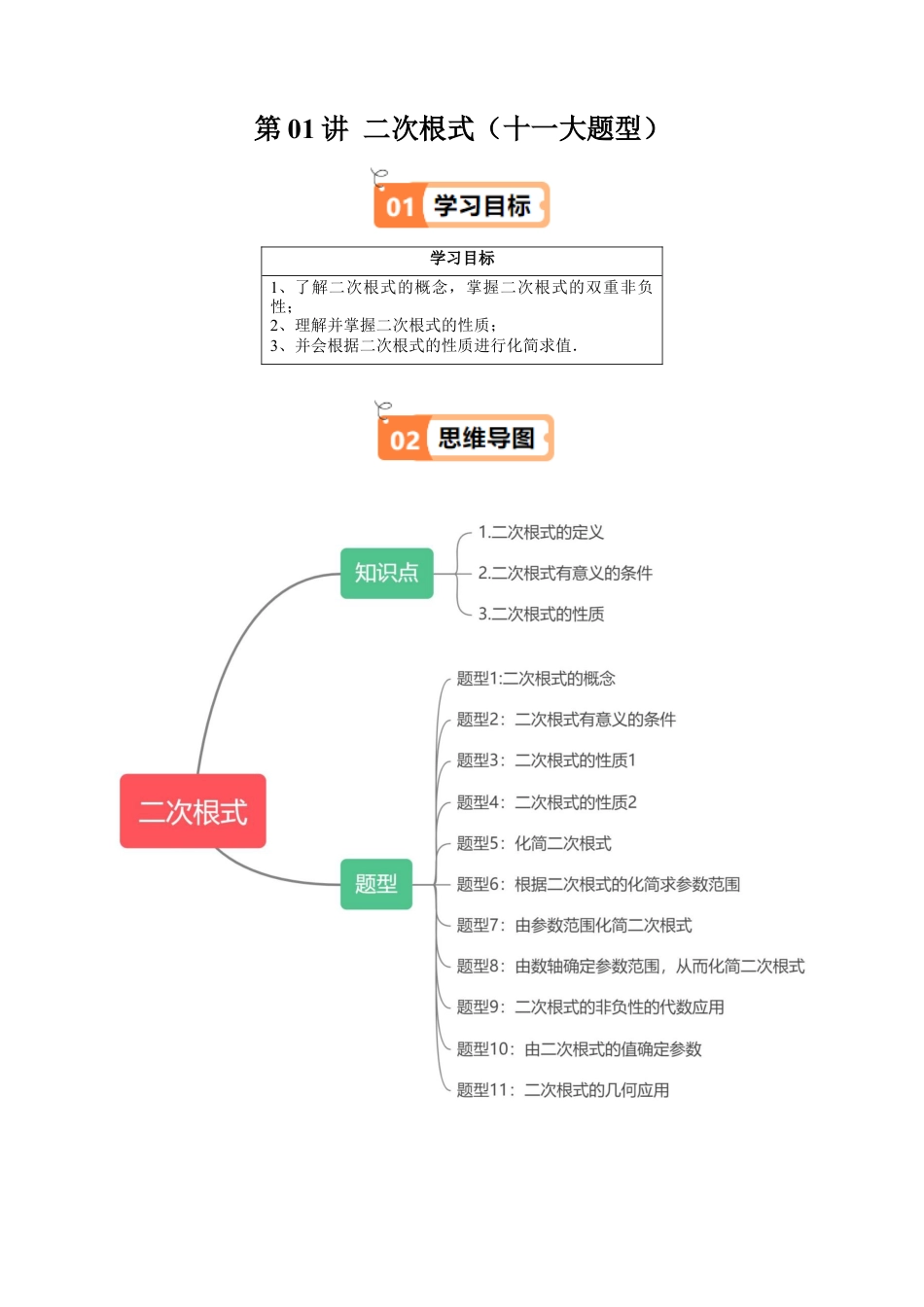 沪教版初中数学八年级上册-第01讲 二次根式（三类知识点+十一大题型精讲+强化训练）（含解析）.docx_第1页