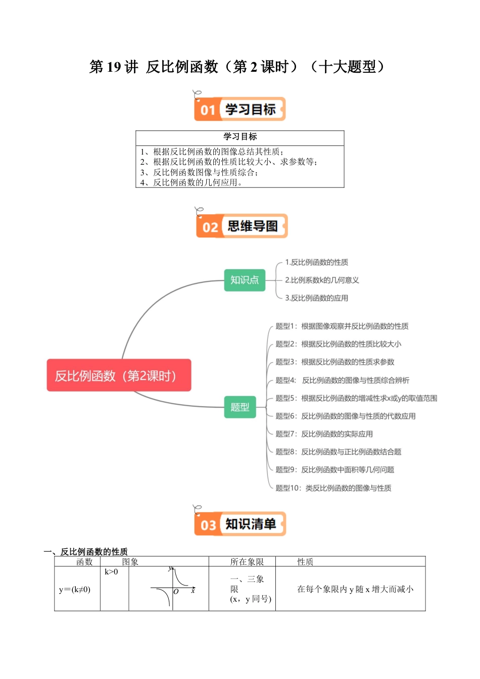 沪教版初中数学八年级上册-第19讲 反比例函数（第2课时）（十大题型）（含解析）.docx_第1页