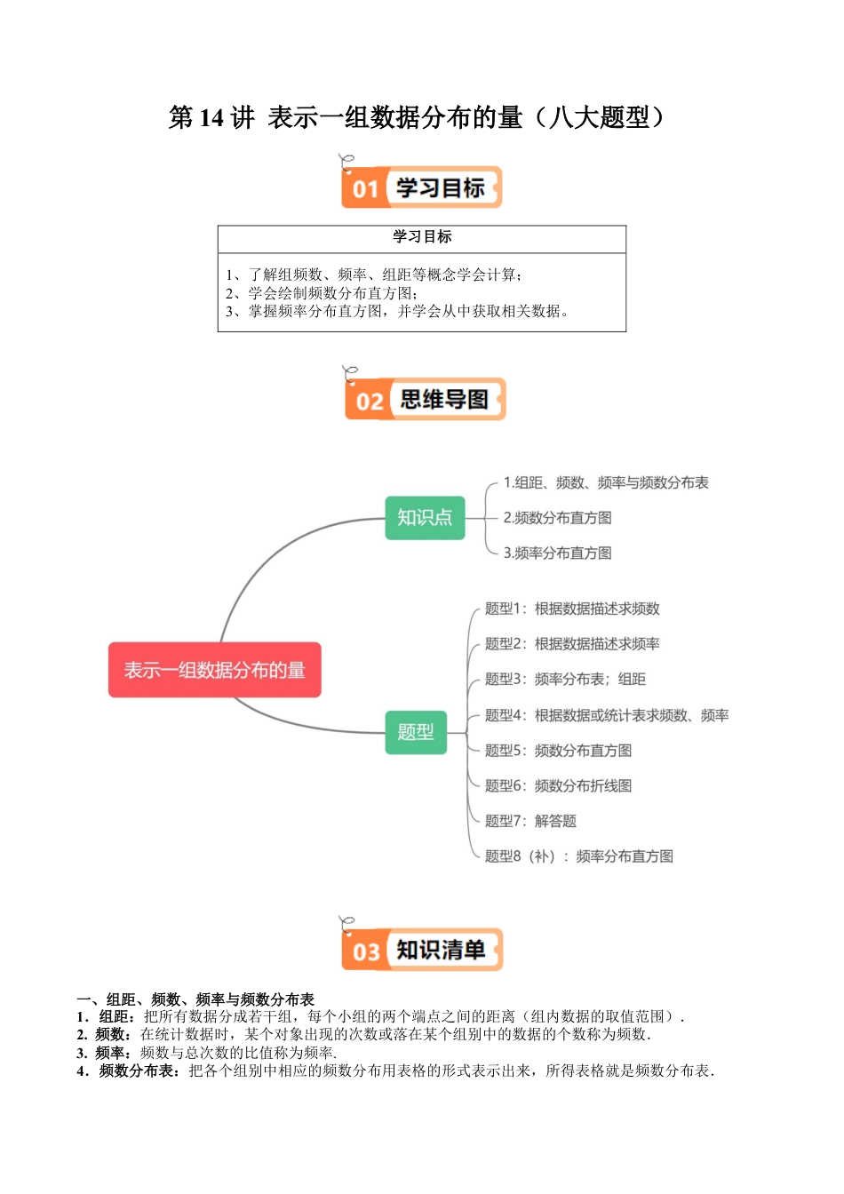 沪教版初中数学九年级下册-第14讲 表示一组数据分布的量（八大题型）（含解析）.docx_第1页