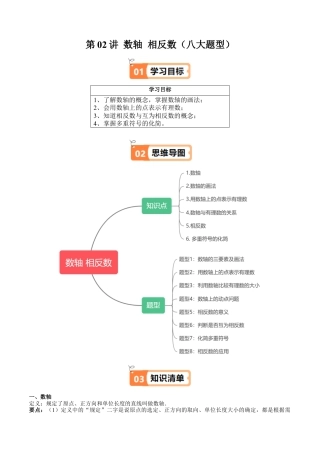 沪教版初中数学六年级上册-第02讲 数轴 相反数（六类知识点+八大题型+强化训练）（含解析）.docx