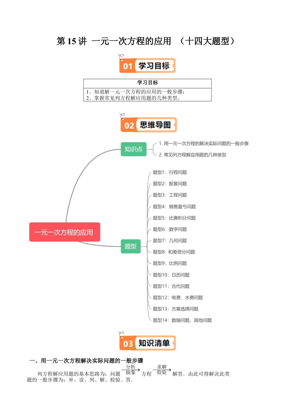 沪教版初中数学六年级上册-第15讲 一元一次方程的应用 （十四大题型）（含解析）.docx_第1页