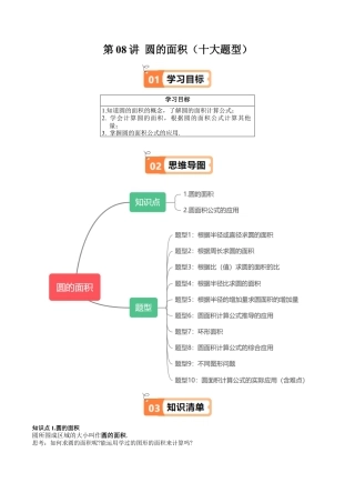 沪教版初中数学六年级下册-第08讲 圆的面积（十大题型）（含解析）.docx