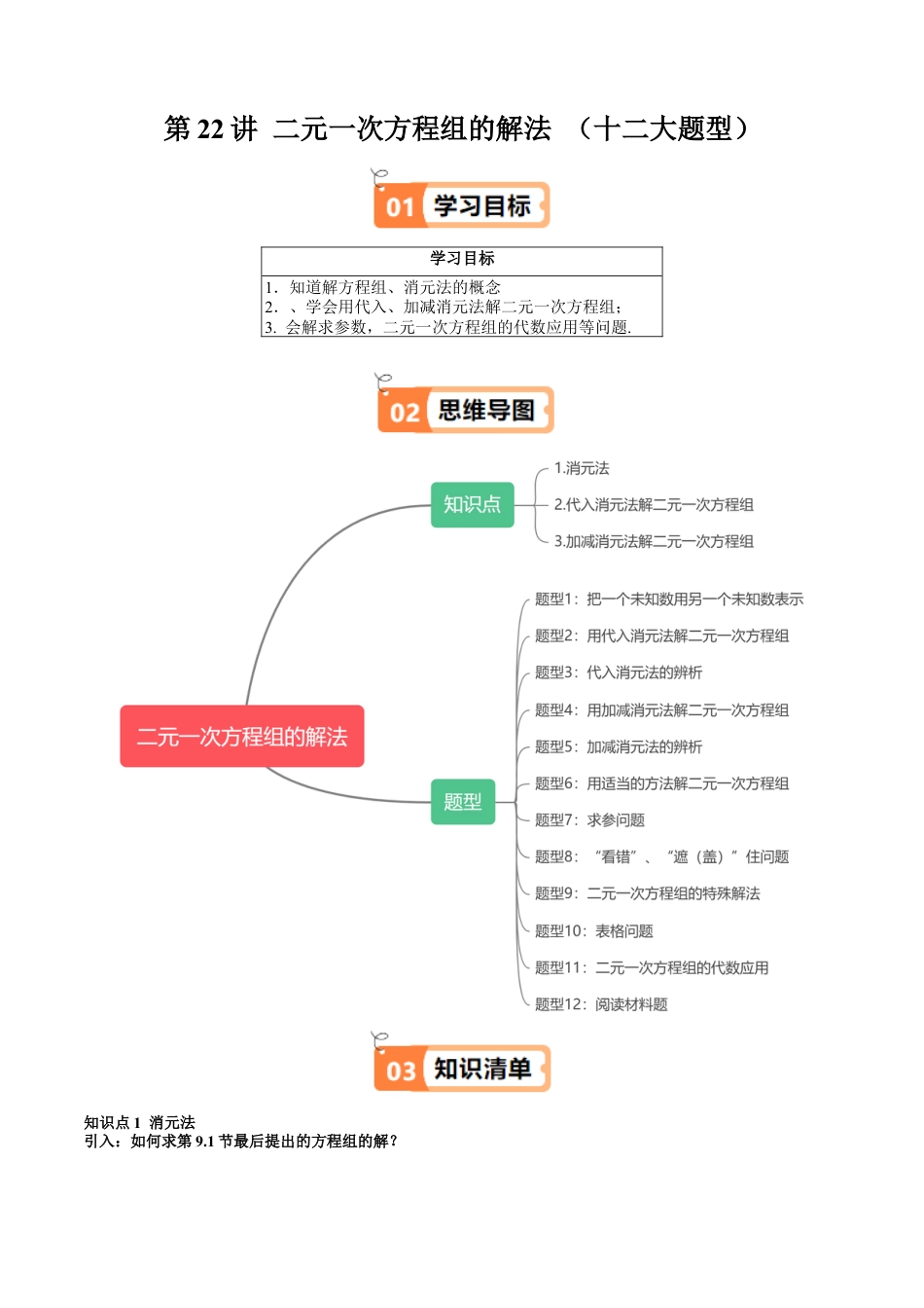 沪教版初中数学六年级下册-第22讲 二元一次方程组的解法 （十二大题型）（含解析）.docx_第1页