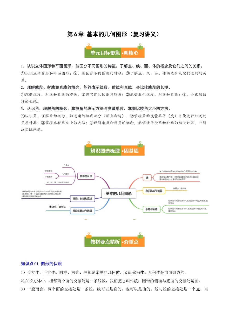 青岛版七年级数学上册-第6章 基本的几何图形（复习讲义）（学生版）.docx_第1页