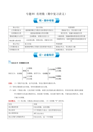 青岛版七年级数学上册-专题01 有理数（期中复习讲义）（学生版）.docx